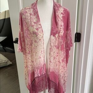 Pink Floral Fringe Kimono Top